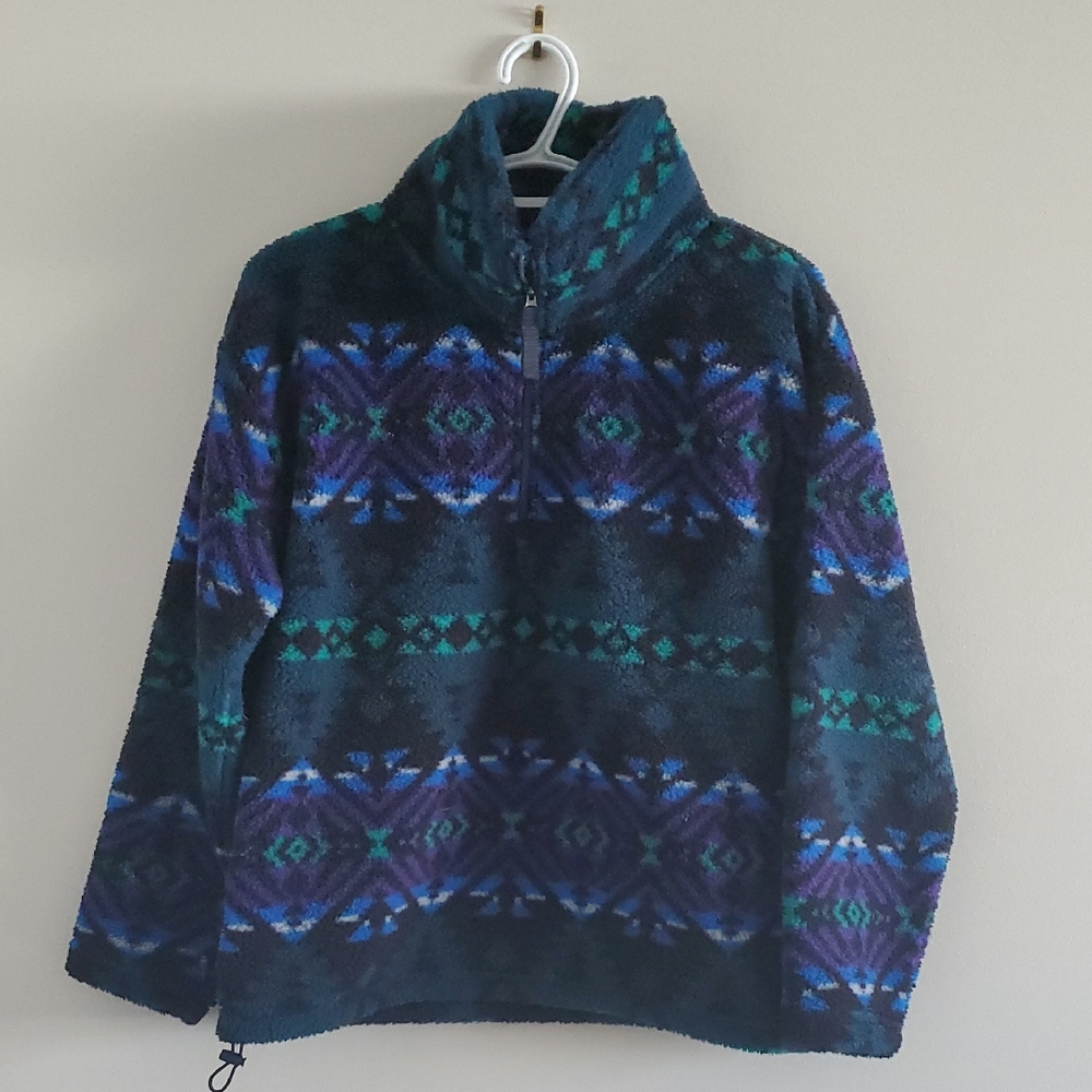 Eddie Bauer Women's Zip-Up Fleece in Dark Green and Blue Aztec Pattern Size S